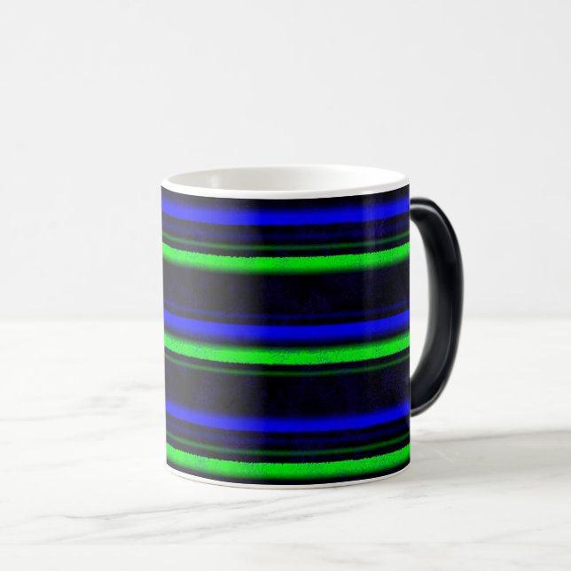 Black Blue Green Stripes Magic Mug (Front Right)