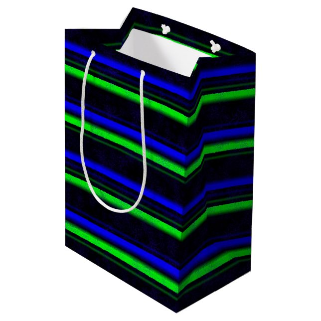 Black Blue Green Stripes Medium Gift Bag (Back Angled)