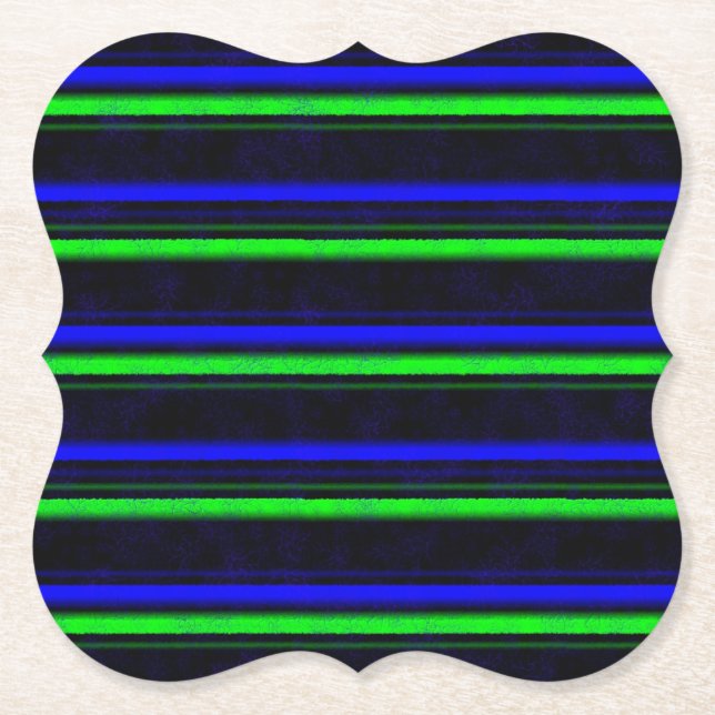 Black Blue Green Stripes Paper Coaster (Front)