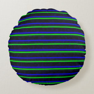 Black Blue Green Stripes Round Cushion