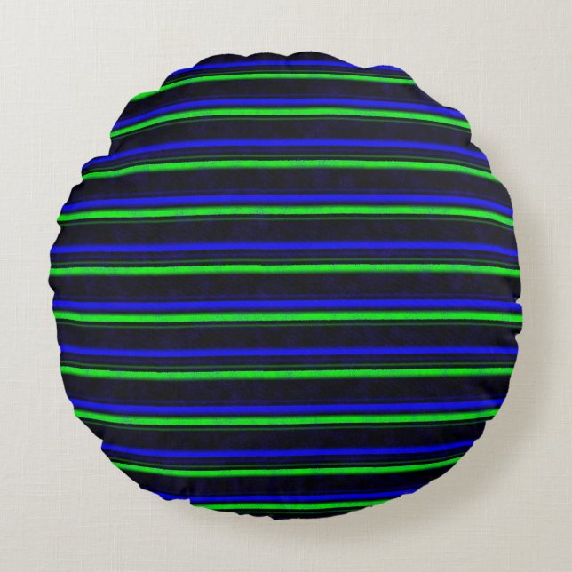 Black Blue Green Stripes Round Cushion (Front)