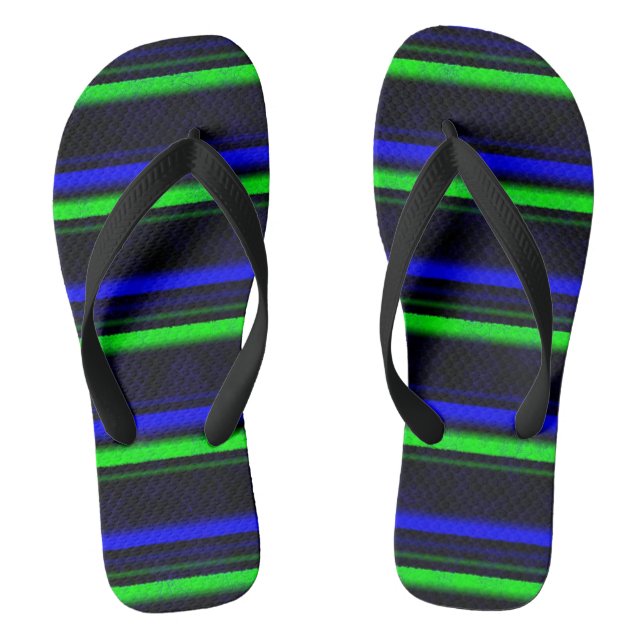 Black Blue Green Stripes Thongs (Footbed)