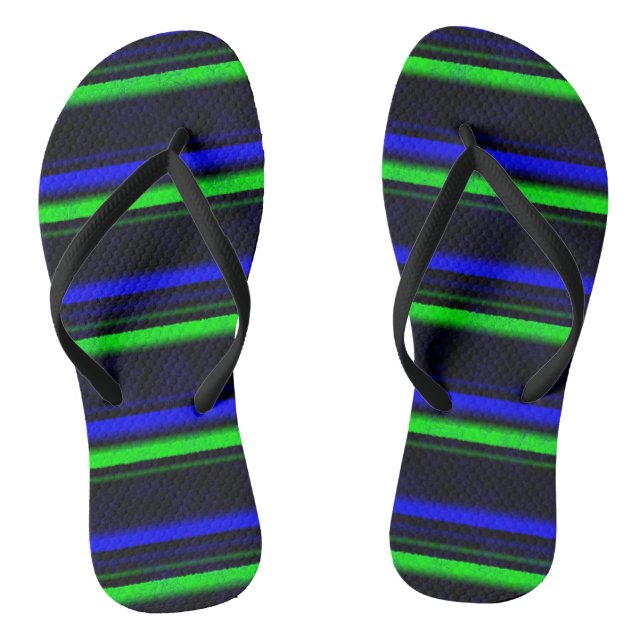 Black Blue Green Stripes Thongs (Footbed)