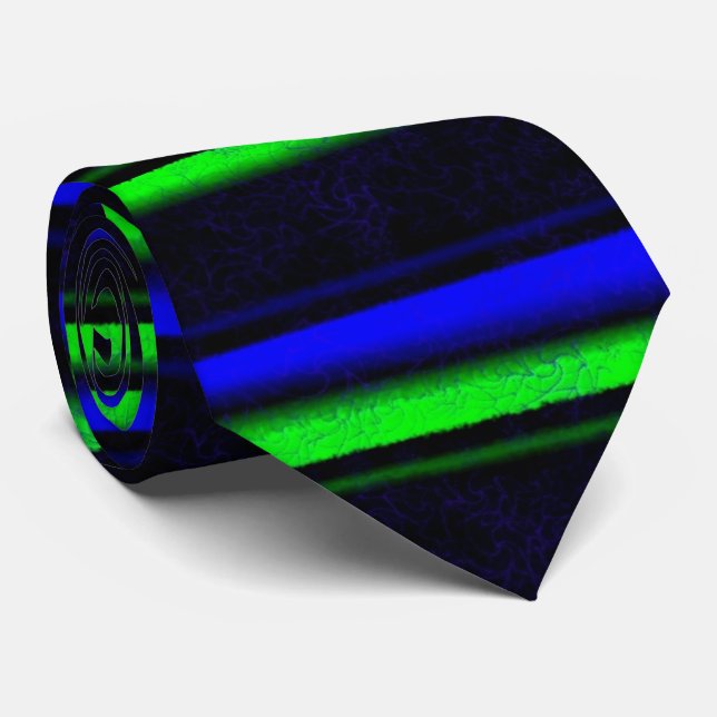 Black Blue Green Stripes Tie (Rolled)