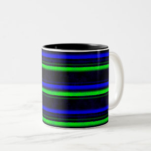 Black Blue Green Stripes Two-Tone Coffee Mug