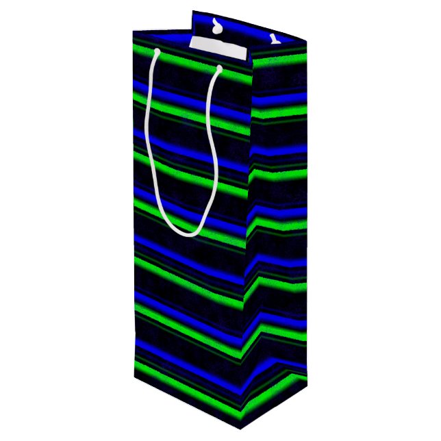 Black Blue Green Stripes Wine Gift Bag (Back Angled)