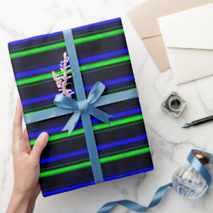 Black Blue Green Stripes Wrapping Paper
