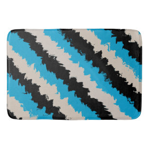 Black Blue Grey Abstract Stripe Pattern Bath Mat