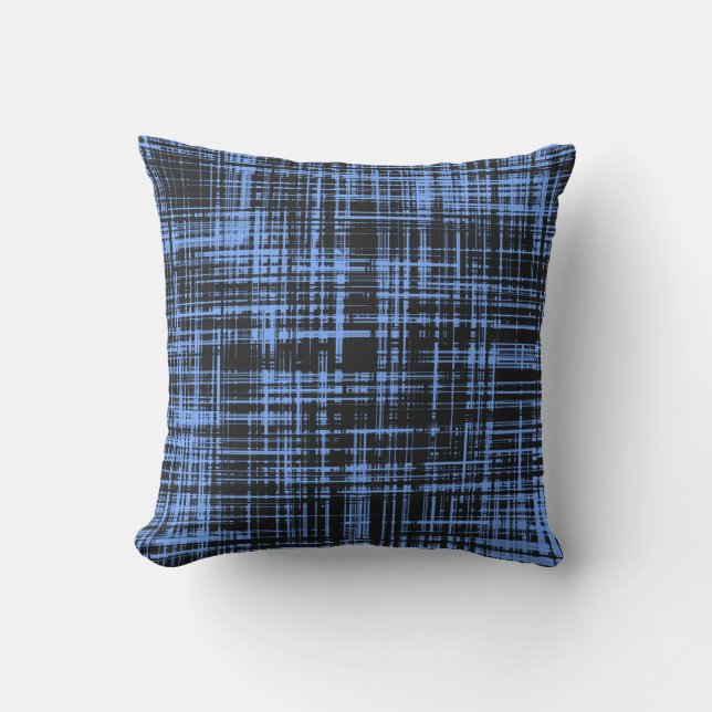Black Blue Grey Abstract Stripe Pattern Cushion (Front)