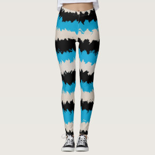 Black Blue Grey Abstract Stripe Pattern Leggings
