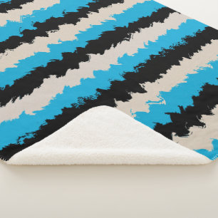Black Blue Grey Abstract Stripe Pattern Sherpa Blanket