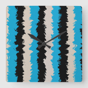 Black Blue Grey Abstract Stripe Pattern Square Wall Clock