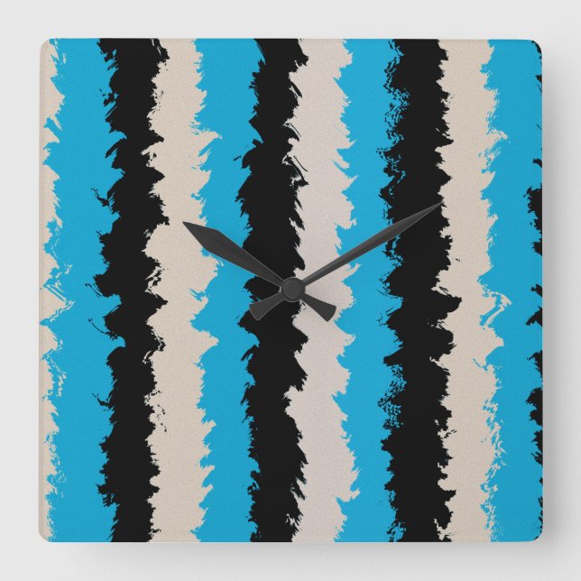 Black Blue Grey Abstract Stripe Pattern Square Wall Clock (Front)