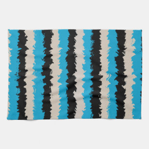 Black Blue Grey Abstract Stripe Pattern Tea Towel
