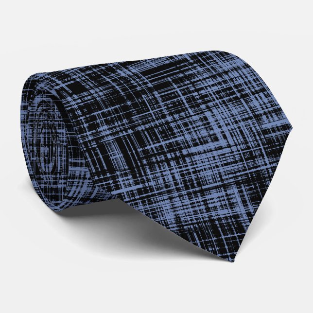 Black Blue Grey Abstract Stripe Pattern Tie (Rolled)