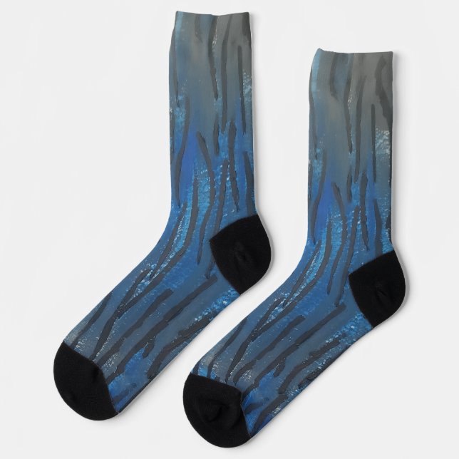 Black Blue Grey Line Art Socks (Left)