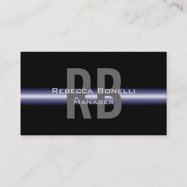 Black Blue Grey Monogram Manager Business Card (Front)