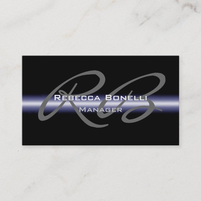 Black Blue Grey Monogram Manager Business Card (Front)