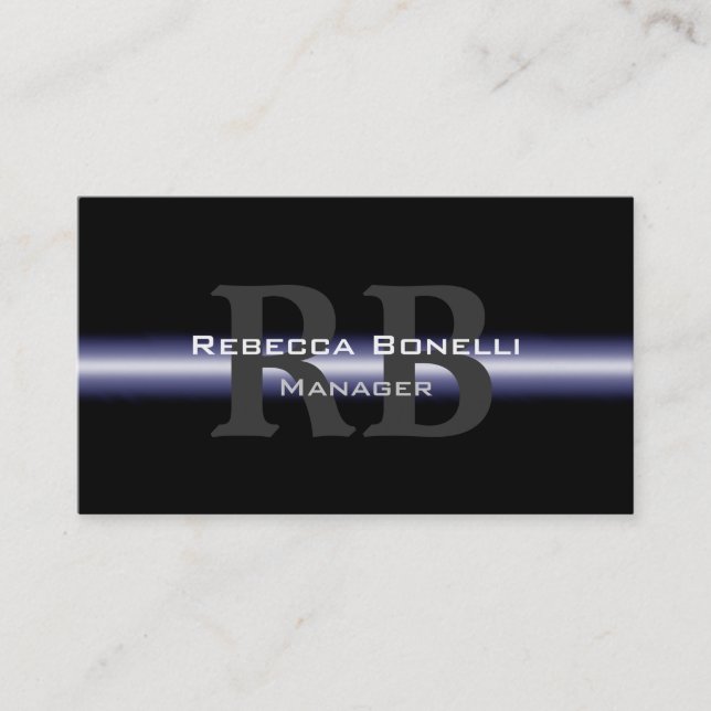 Black Blue Grey Monogram Manager Business Card (Front)