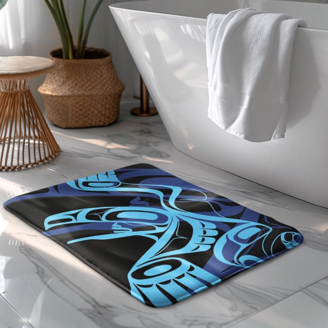 Black Blue Haida Eagle Thunder Bird Native Art Bath Mat (Creator Uploaded)