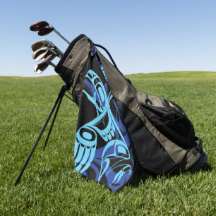Black Blue Haida Eagle Thunder Bird Native Art Golf Towel