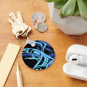 Black Blue Haida Eagle Thunder Bird Native Art Key Ring