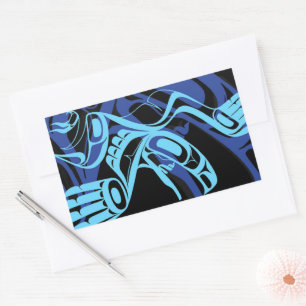 Black Blue Haida Eagle Thunder Bird Native Art Rectangular Sticker