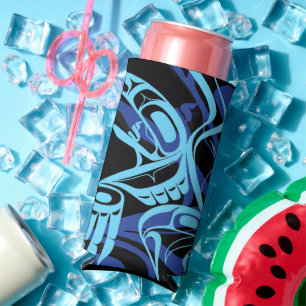 Black Blue Haida Eagle Thunder Bird Native Art Seltzer Can Cooler