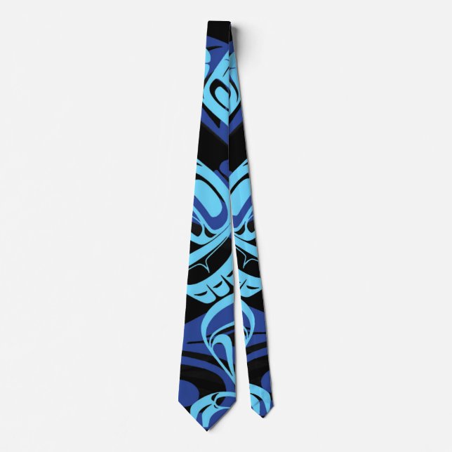 Black Blue Haida Eagle Thunder Bird Native Art Tie (Front)