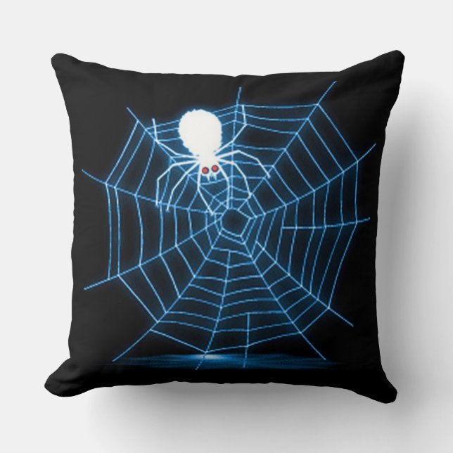Black & Blue Halloween Spider Web Cushion (Front)