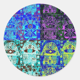 Black & Blue Hamsa Classic Round Sticker
