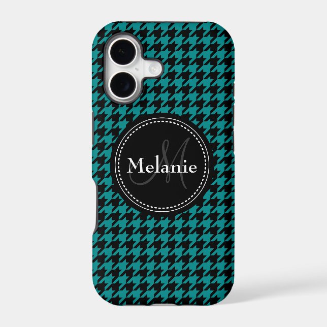Black Blue Houndstooth Monogrammed Pattern (Back)