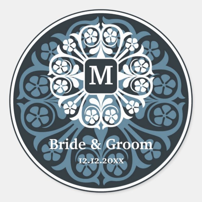 Black Blue Initial M Monogram Seal Party Favour (Front)