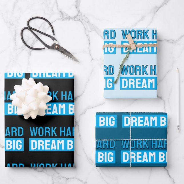 Black blue light blue motivational men office  wrapping paper sheet (Front)