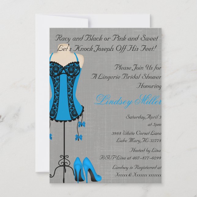 Black & Blue Lingerie Bridal Shower Invitation (Front)