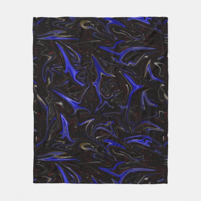 Black Blue Liquefied Outer Space Pattern, Fleece Blanket (Front)