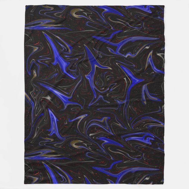 Black Blue Liquefied Outer Space Pattern, Fleece Blanket (Front)