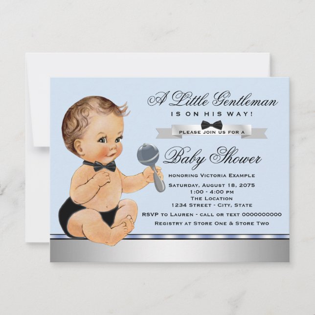 Black Blue Little Man Baby Shower Invitation (Front)