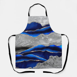 BLACK BLUE MARBLE AGATE GOLD GLITTER GLAM  APRON