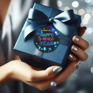 Black & Blue Midnight Sparkle Neon Glow New Year  Classic Round Sticker