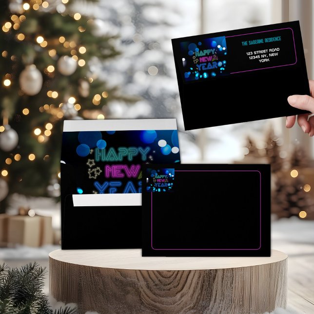 Black & Blue Midnight Sparkle Neon Glow New Year  Envelope (Creator Uploaded)