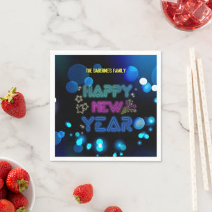 Black & Blue Midnight Sparkle Neon Glow New Year  Napkin