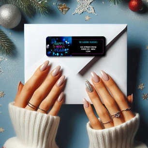 Black & Blue Midnight Sparkle Neon Glow New Year Return Address Label
