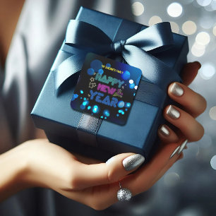 Black & Blue Midnight Sparkle Neon Glow New Year  Square Sticker