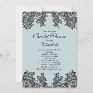 Black & Blue Modern Lace Floral Bridal Shower Invitation