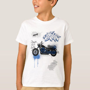 Black & blue motorbike graffiti grey T-Shirt