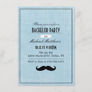Black & Blue Moustache Bachelor Party Invitation