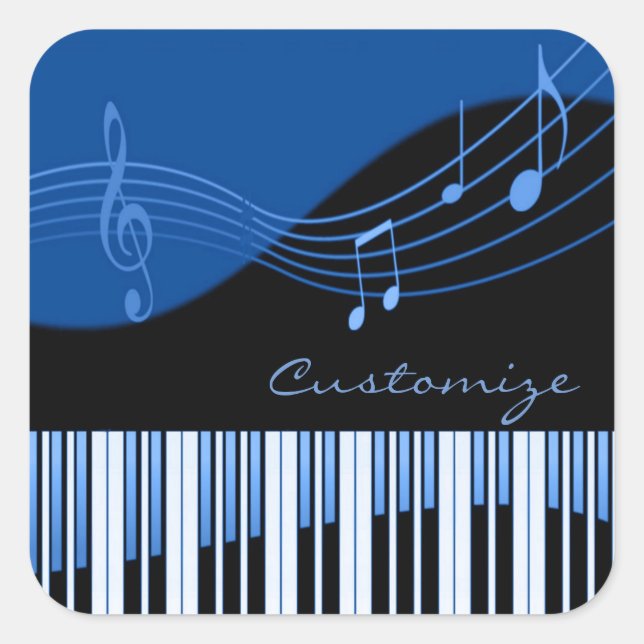 Black & Blue Musical Melody Square Sticker (Front)