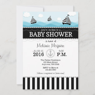 Black Blue Nautical Baby Shower Invitation