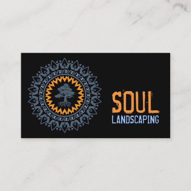 Black Blue Orange Soul Bonzai Tree Business Card (Front)